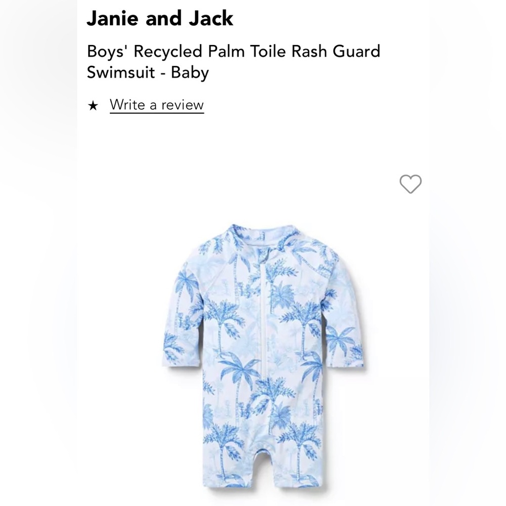 NWT JANIE AND JACK Boys’ Recycled Palm Rash Guard Swimsuit - Boys 6-12 months